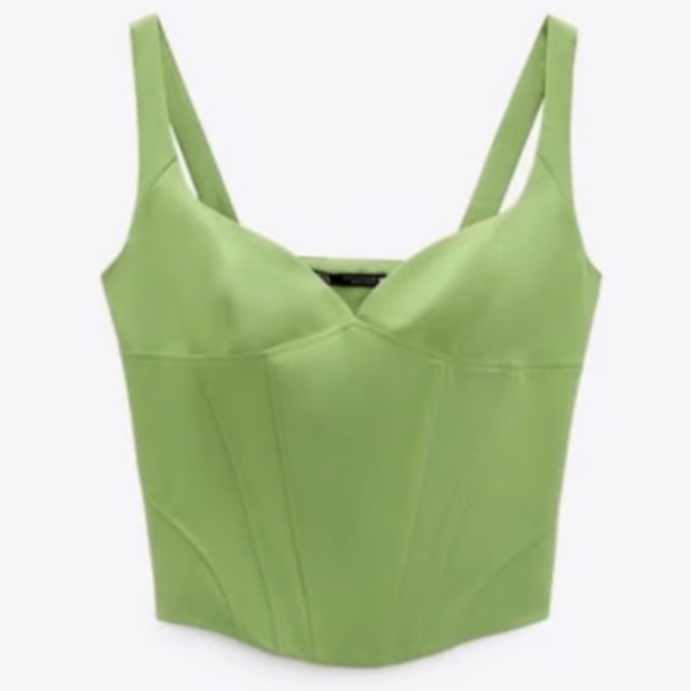 Zara Green Linen Blend Corset Top Size Small